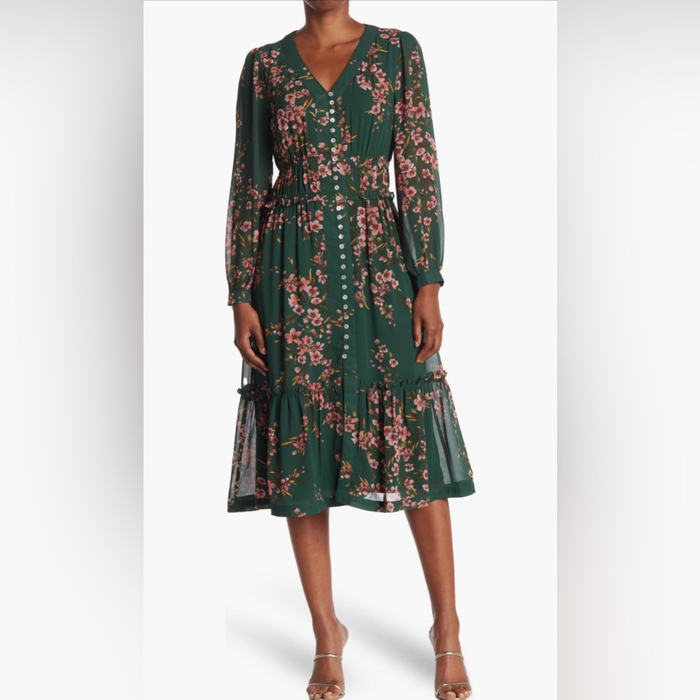 DR2 by Daniel Rainn Floral Button Detail Maxi Dress Sz L NWT